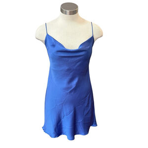 Zara Dress Mini Blue Satin Camisole Lined Spaghetti Strap Sz. L